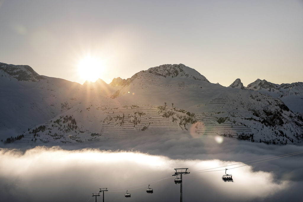 Drohnenaufnahme vom Skigebiet Lech am Arlberg
