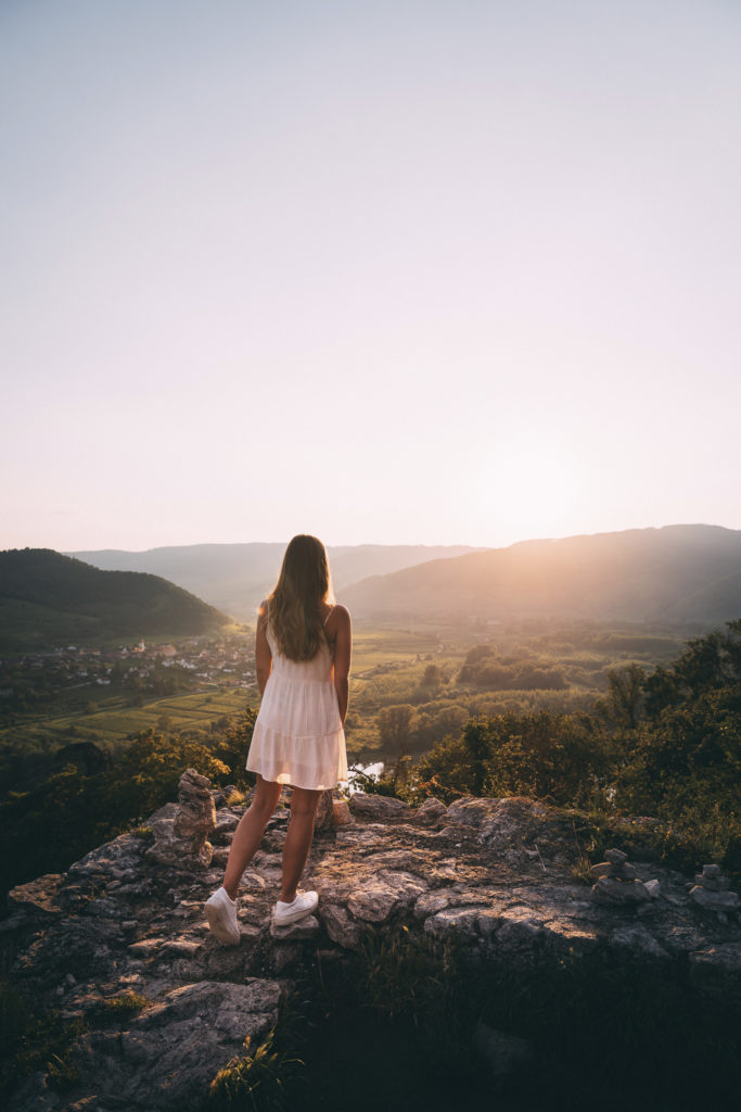 Fotomotive mit Ausblick auf der Burgruine Dürnstein, Wachau