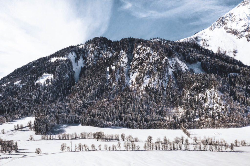 Drohnenaufnahme, Winterlandschaft im Salzburger Land, Werfenweng